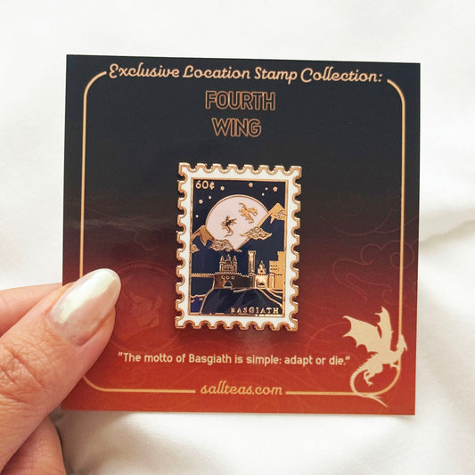 Basgiath Location Stamp Hard Enamel Pin (Fourth Wing & Iron Flame) | OFFICIALLY LICENSED